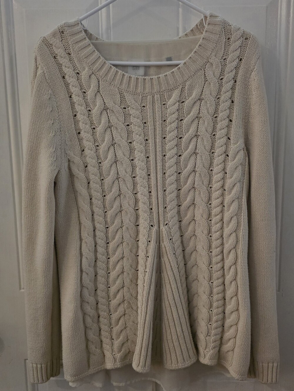 CAbi Cream Cable-Front Scoop-Neck Sweater